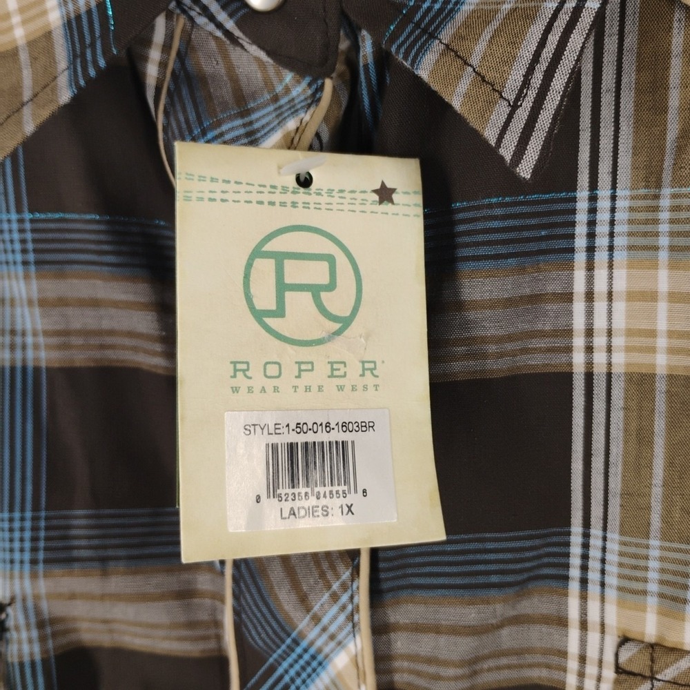 Roper Women's 1X Embroidered Brown/Blue Pearl Snap‎ Rodeo Western Style Shirt - Picture 3 of 11